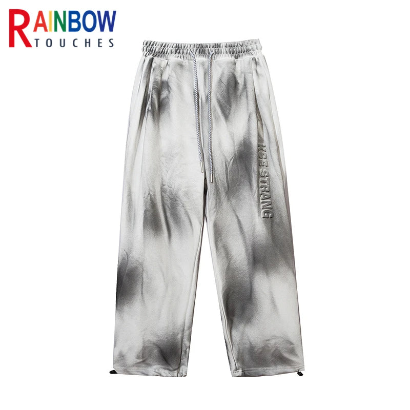 rainbowtouches classic fashion brand new trousers men tie dye gradient loose straight leg drape wide rope comfortable boys pants unique default style 2668