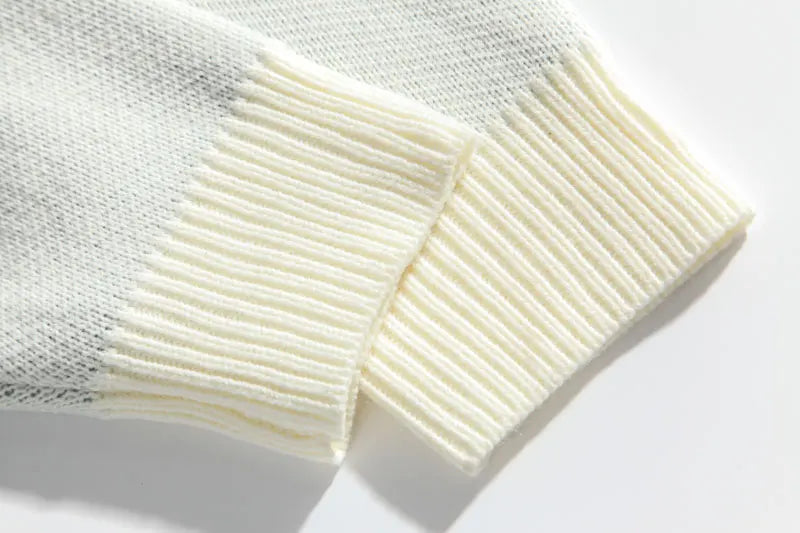 grunge knit sweater with heavyweight fabric, layered urban look for cold weather, street fashion menswear trend for seasonal