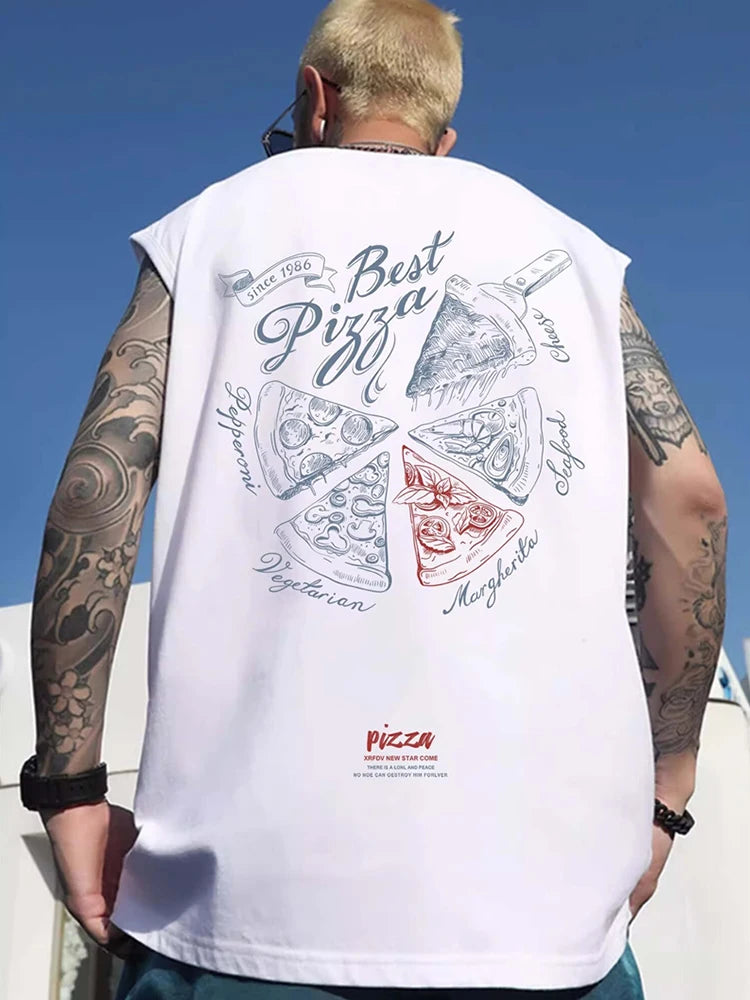 Sadcore Crying character ā New Anime Cartoon Pizza Print Tank Tops Men 2024 Summer Hip