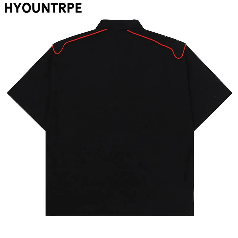 Fashion Mens Racing Embroidered Short Sleeves Shirt Casual Short Sleeve Hawaiian Shirt Hip Hop Harajuku Streetwear Loose Shirts
