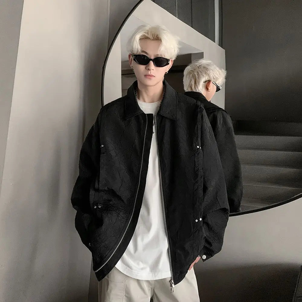 American Vintage Niche Lapel Jacket Men Spring And Autumn Pleated Desi
