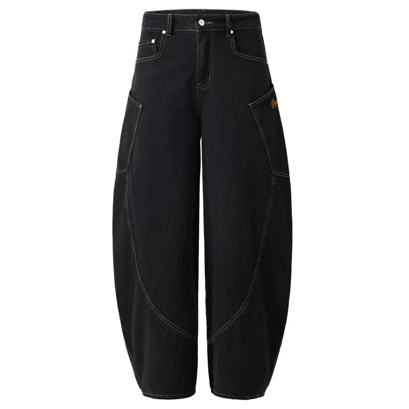 men women streetwear fashion vintage loose casual wide leg denim cargo baggy jeans pants cityboy harem trousers unique cargo style 1409