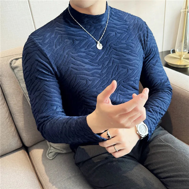 Cyberpunk Crying character ā Semi Turtleneck Stretch Slim Fit T Shirt Men Long Sleeve Thi