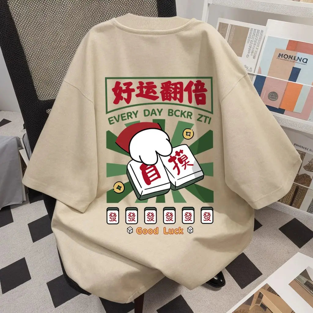 Harajuku Oversized shirt ā Summer New Men And Women Trendy Personalized Creative Mahjon