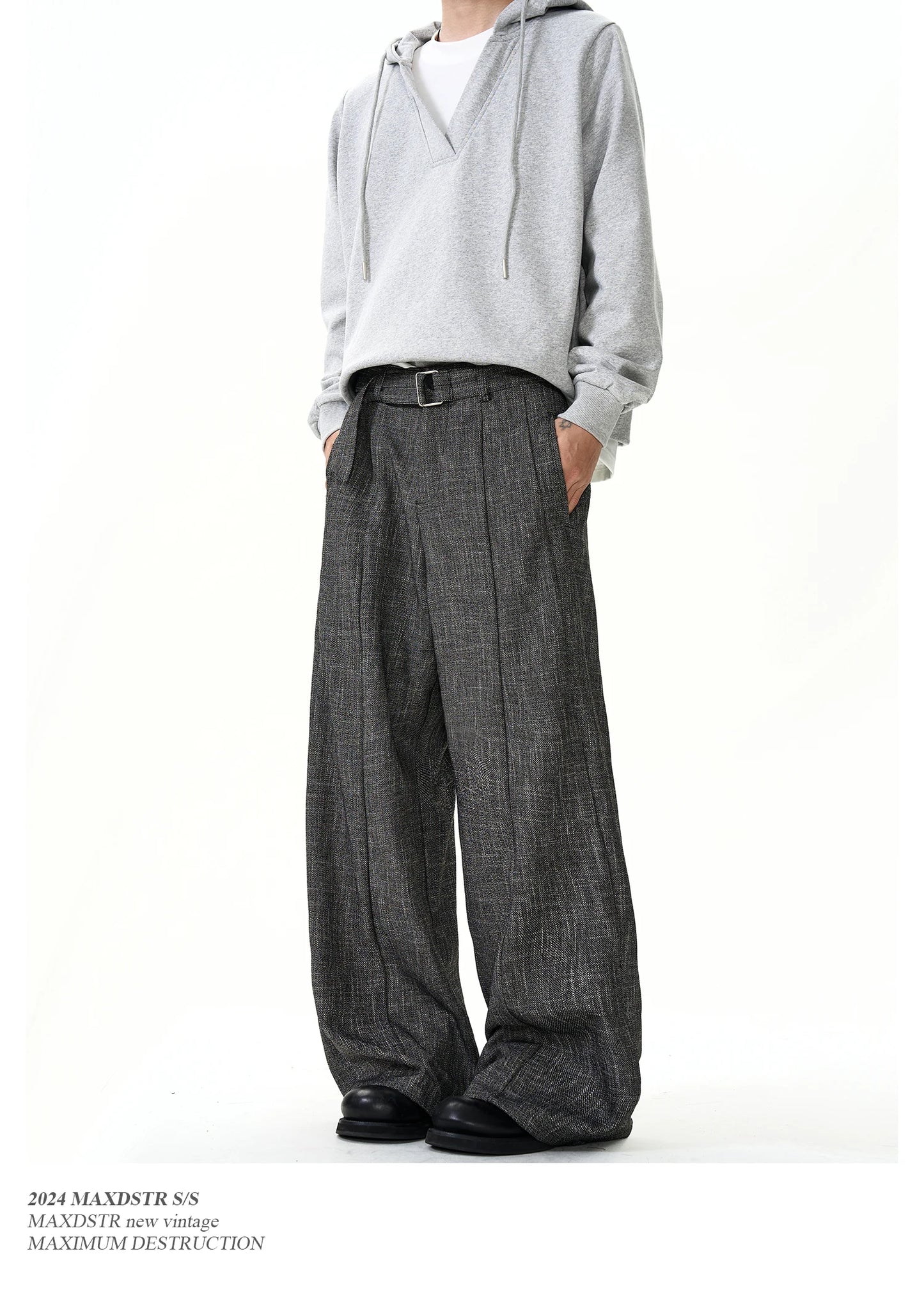 men women streetwear fashion loose casual belt wide leg suit pant boyfriend straight trousers baggy pants unique default style 2364