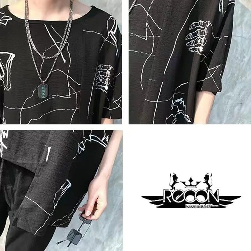 Sadcore Vintage print ā Mens T Shirt Irregular Bat Sleeve Cape T Shirt Fashion Perso