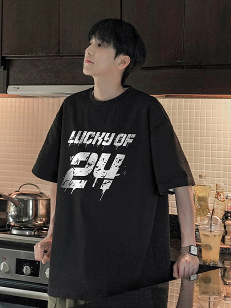 Y2k Vintage anime ā Lucky Of 24 Printed Y2K Tshirts Men Fashion Cotton Short Sle