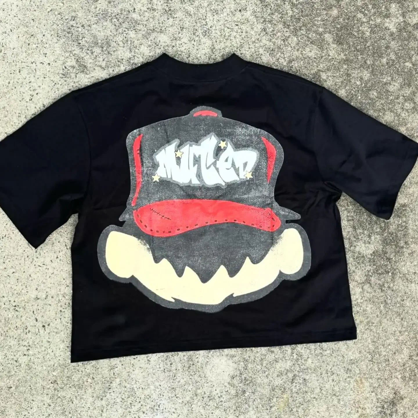 Sadcore Melting smiley – Spring And Autumn New Smile Pattern Printed Oversized T Shir