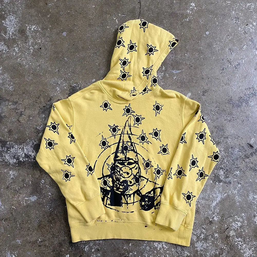 Y2k Long Sleeved Pullover Hoodie With Gothic Print Punk Style Hoodie Oversized Streetwear Winter Outfit School