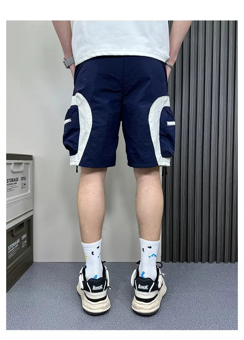 cargo shorts american fashion 2024 summer young men dark workwear casual half pants zipper big pocket beach shorts korean fashio unique cargo style 1464