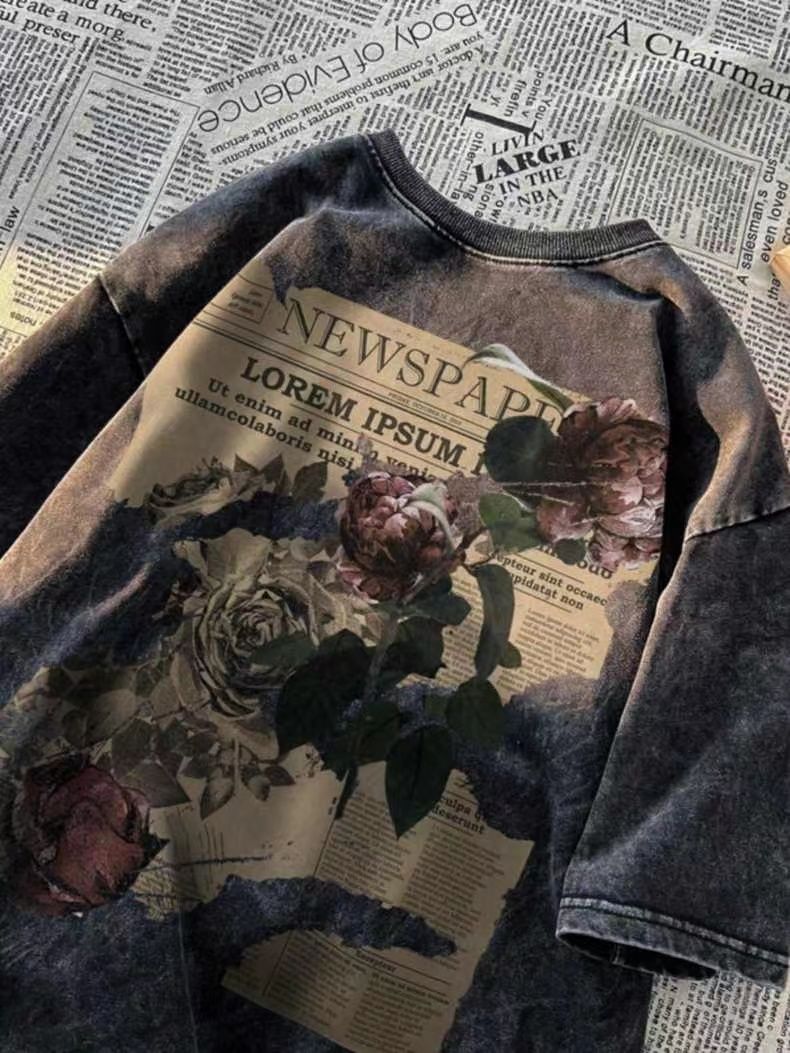 Skatercore Crying angel ā Summer Loose Fitting Casual Couple Personality Flower Print