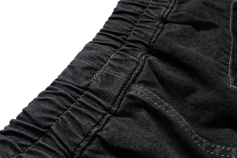 Men's and Women's High Street Vintage Splicing Cat Whisker Cargo Denim Shorts Zip Up Raw Edges Pockets Mens Jeans Shorts Ribbon