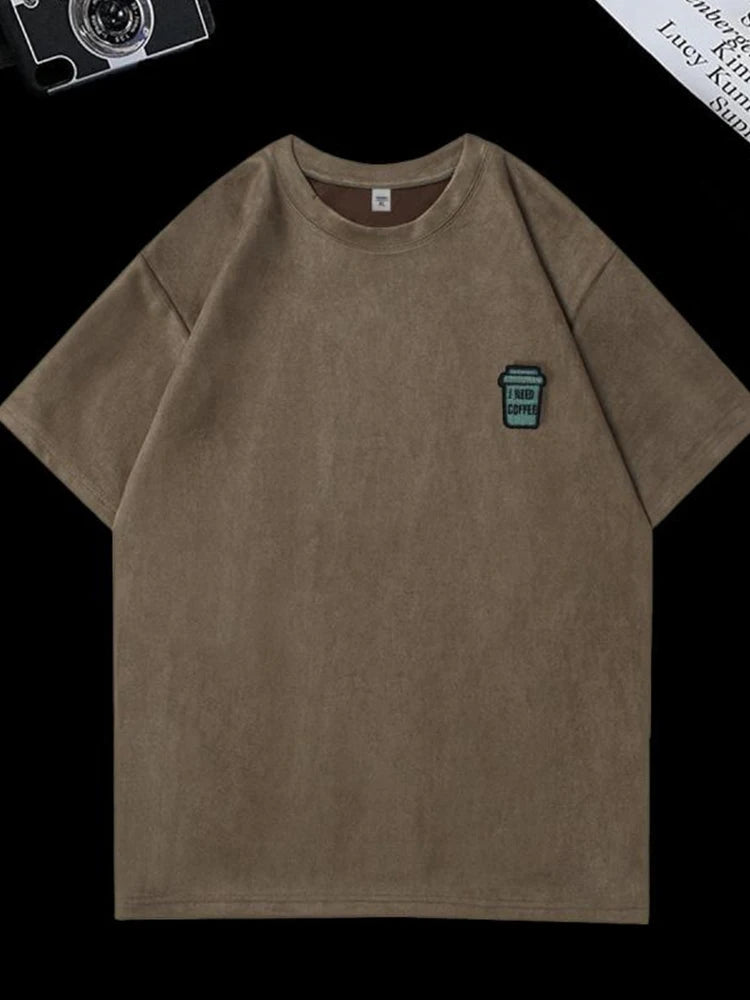 Glitchcore Oversized shirt ā I Need Coffee Graphic Print Short Sleeve T Shirts Hombre Y2K