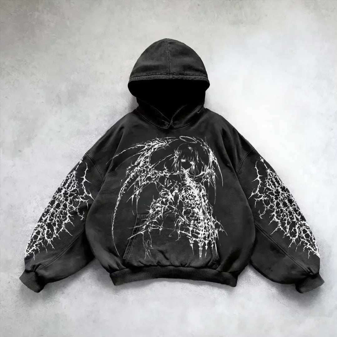 Cyberpunk Shirt – New Goth Streetwear Sweatshirt Hoodie Demon Girl Print – Streetwear Fashion for Men & Women