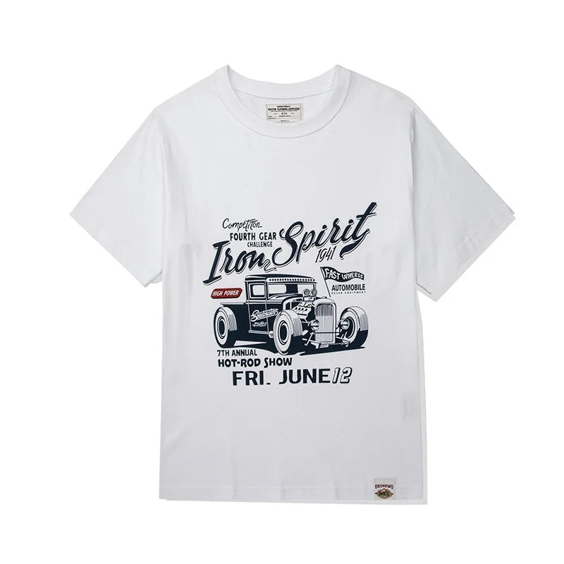 Anime Oversized shirt ā Amekaji Vintage Classic Car Printed T Shirt Men 2023 Spring
