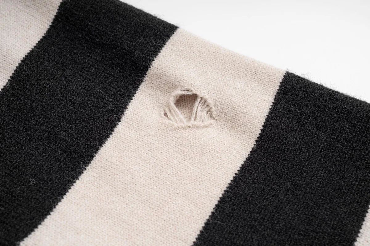 hip hop destroyed ripped holes knitted sweater mens casual y2k striped o neck pullover sweater unisex harajuku streetwear jumper - unisex casual winter pullover, soft fleece-lined outerwear, 2025 streetwear drop