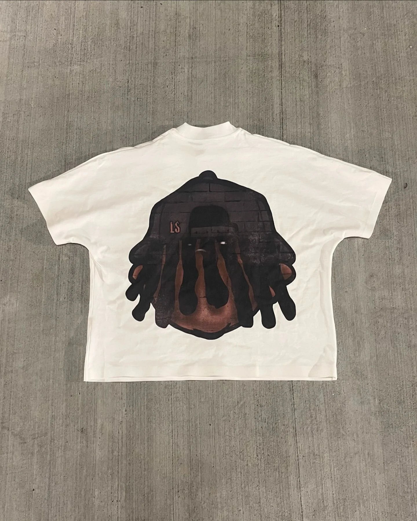 sadcore hip hop graphic tee with glitch font and pastel haze