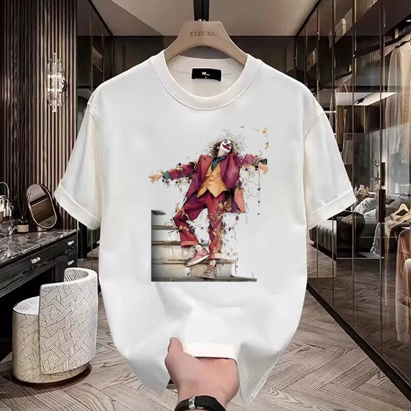 Trapwear Vintage print ā New Summer Mens Cotton T Shirt American Oversized Loose Whit