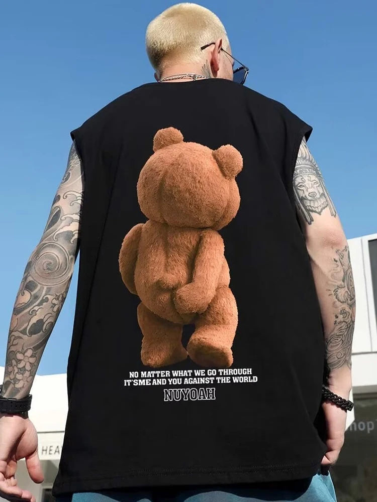 Trapwear Tribal flames ā 2024 New Funny Bear Printed Vest Men Hip Hop Streetwear T-Shirt