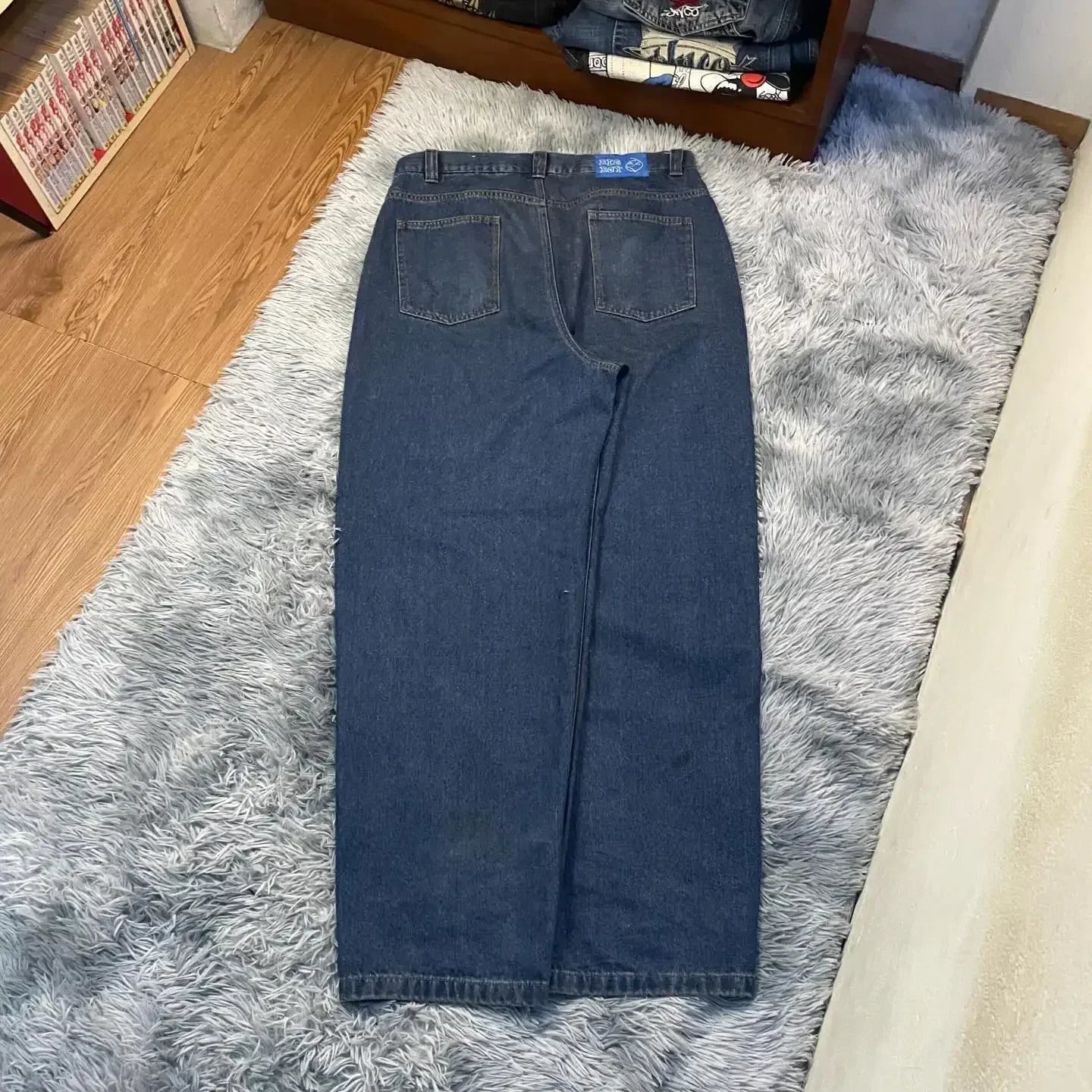 hip hop polar big boy jeans streetwear cartoon embroidery y2k pants vintage blue baggy jeans mens womens high waist wide trouser unique jeans style 5268