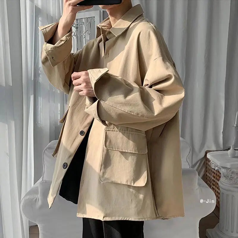 Original shirt men long-sleeved Korean style trendy loose handsome work shirt ins trendy brand spring