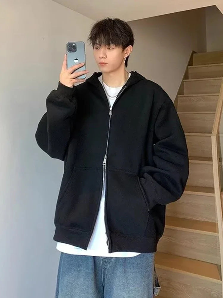 Y2K Minimalist Zip Collar Top – Winter Mens Fleece Zipper Hooded Sweatshirts 2025 New Classic Solid Color Oversized Hoodies Y2K Streetwear Outerwear Tracksuit | Zip Knit Drop #243