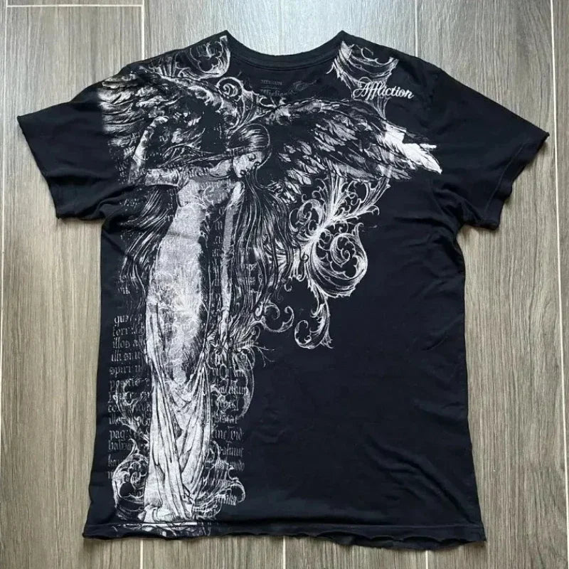 Harajuku Melting smiley – American Hip Hop Retro Gothic Printed Cotton T Shirt Women Y