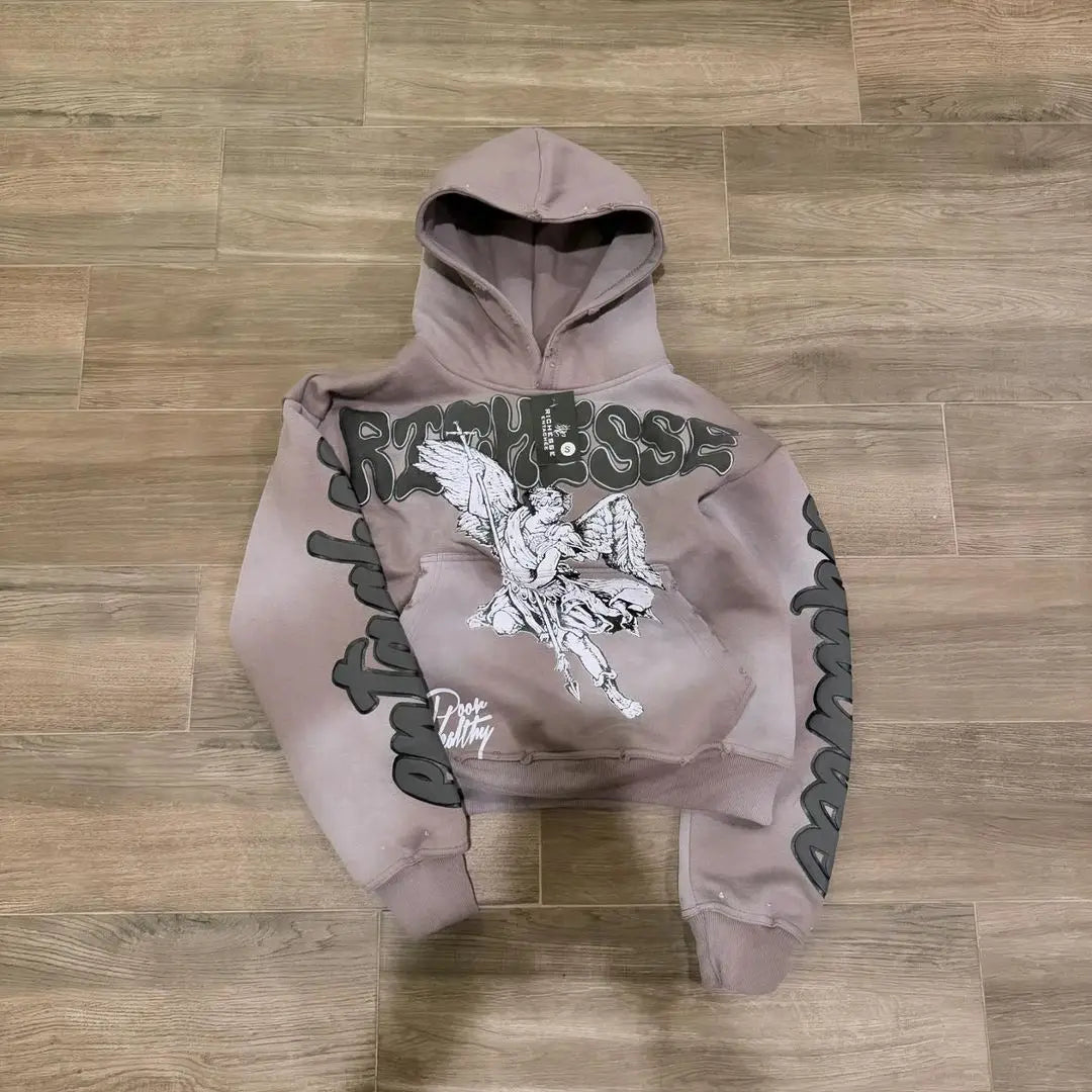 Retro Rock Punk Style Oversized Sweatshirt American Harajuku Colorful Letter Print Graphic Hoodie Men
