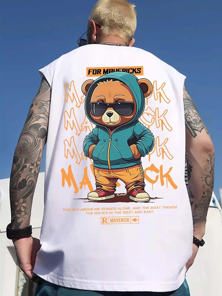 Anime Graphic tee ā 2024 Hip Hop Bear Printed Tank Top Men Summer Retro Basketball