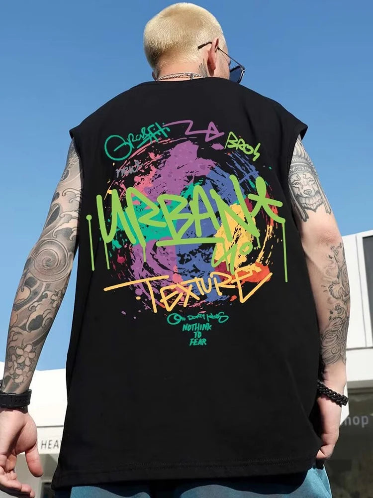 Sadcore Tribal flames ā Summer Sleeveless T Shirt Mens American High Street Graffiti