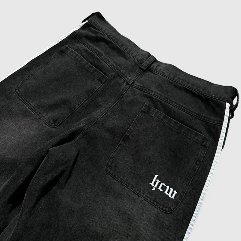 harajuku y2k baggy jeans high quality embroidered striped sweatpants baggy jeans women streetwear casual wide leg denim pants unique joggers style 4771