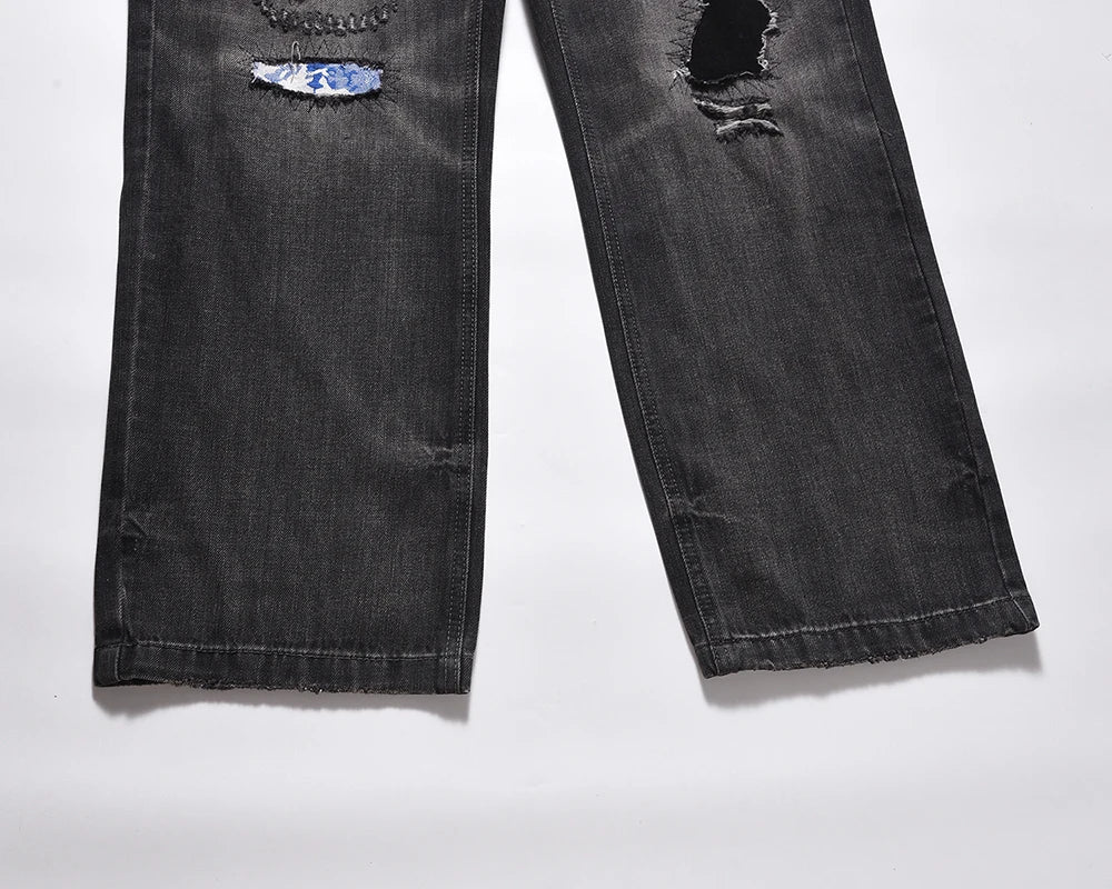 frayed hole washed pantalones hombre baggy jeans mens straight hip hop casual ropa y2k denim pants oversized cargo trousers unique cargo style 1308