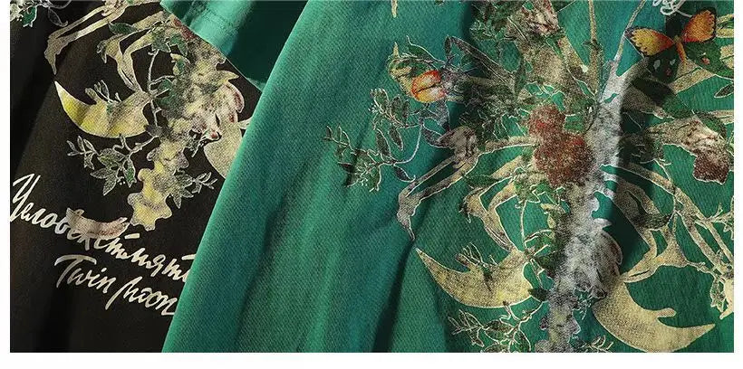 American retro high street skeleton butterfly pure cotton short-sleeved fashion brand half-sleeved y2k top