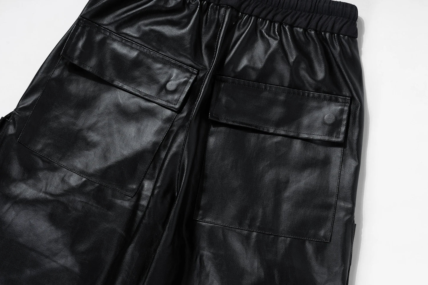ro style matte pu leather pants for men high street y2k pantalones hombre baggy overall wide leg drawstring cargo pants 1 unique cargo style 961