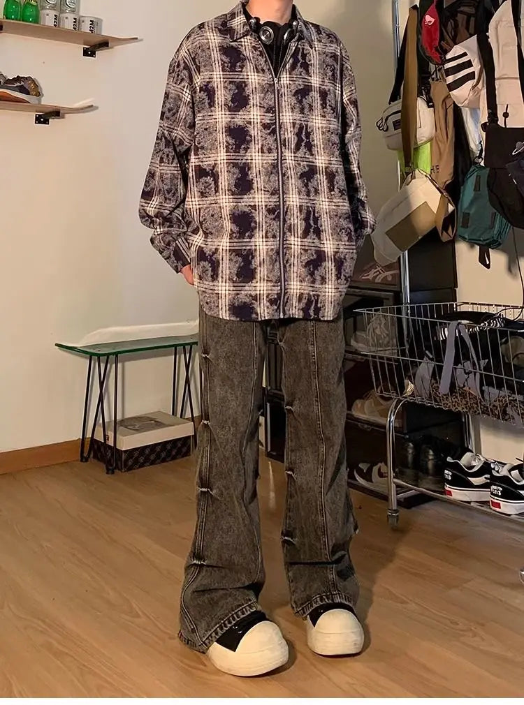 Autumn and Winter 2024 New Smudged Design Y2K Zipper Shirt Men's Korean Handsome Personality