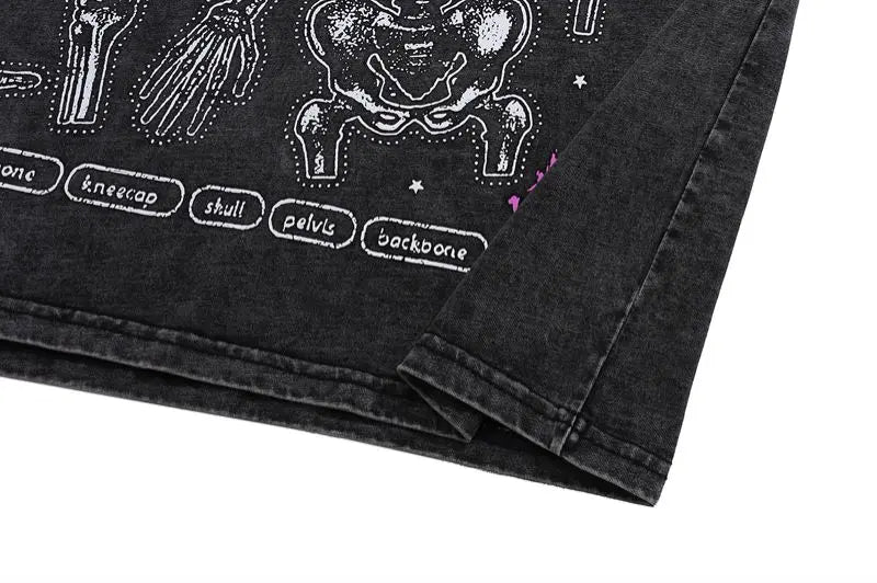 Harajuku Oversized shirt – Fashion Distressed Washed T Shirt Harajuku Skull Skeleton Pr