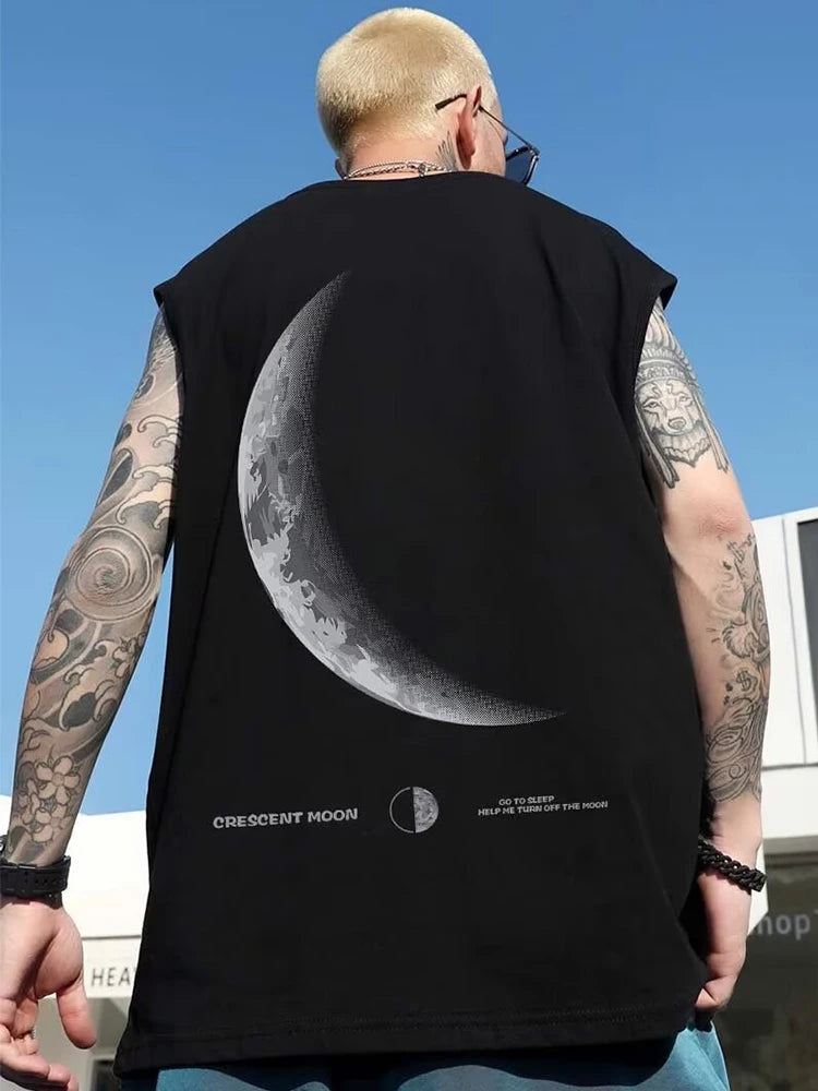 Vaporwave Chrome print ā New Crescent Moon Graphic Printed Sleeveless T Shirt Mens Su