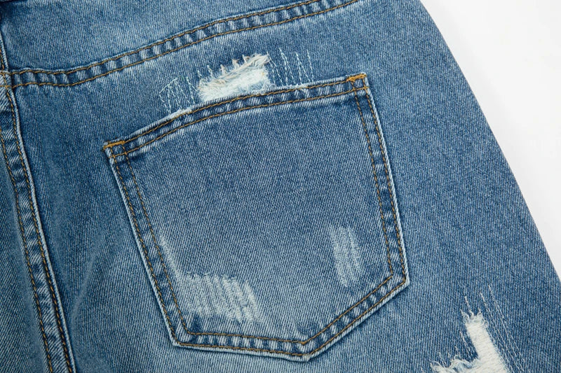 Straight Washed Retro Baggy Men's Jeans High Street Ripped Hip Hop Casual Oversized