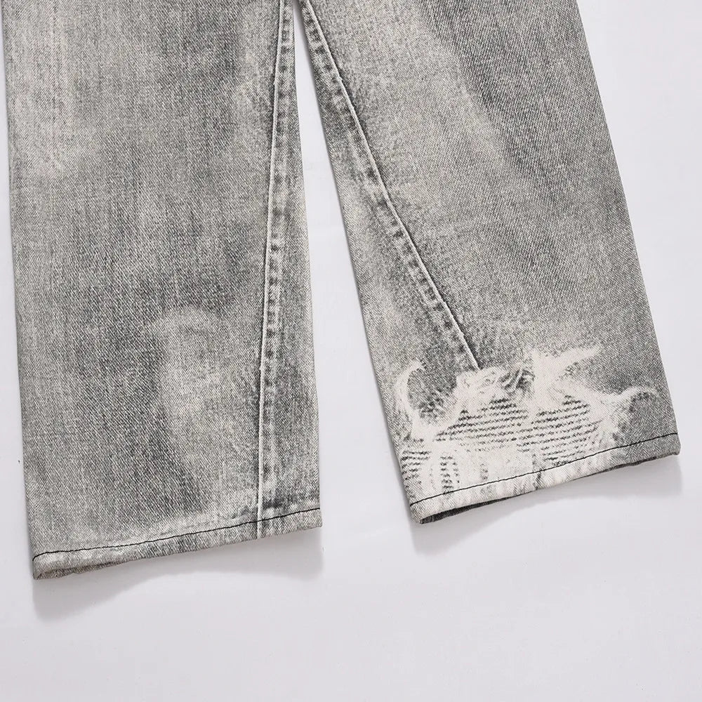 frog drift american style nostalgia vintage washable pure cotton loose zipper straight jeans long pants trousers for men women unique jeans style 1344
