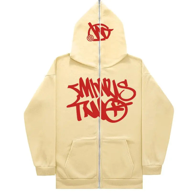 Retro Ins Zipper Sweatshirt Men's Hooded Loose Trendy Casual Y2K Versatile