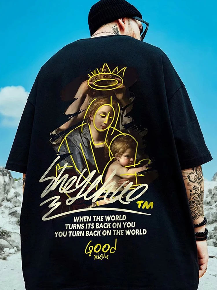 Sadcore Tribal flames – Maternal Love Gothic T Shirts 2025 Summer Casual Short Sleeve