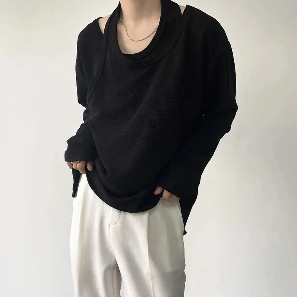 Anime Aesthetic piece ā Mens Double Layer Irregular Casual Tops Genderless 2024 Spri