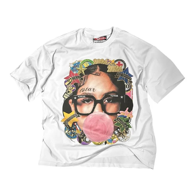 Harajuku Graphic tee – Retro Anime Portrait Print Fashion Short Sleeved Tops Men Y2