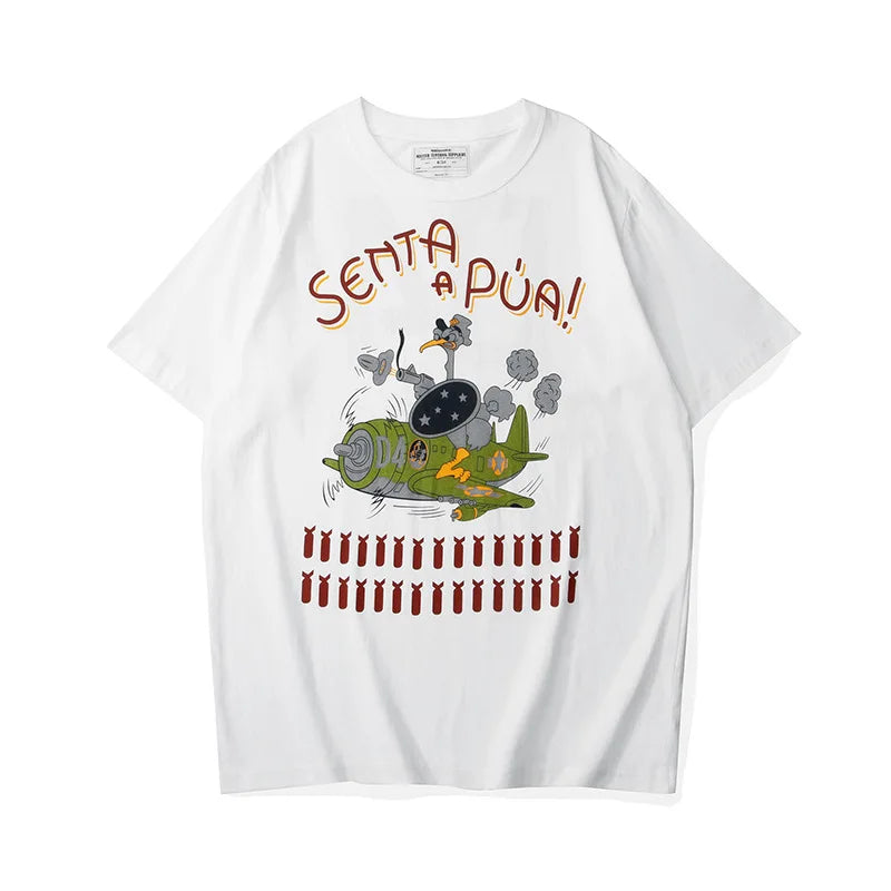 Anime Oversized shirt ā Summer Mens T Shirt 200G Retro Cartoon Printed Fighter Milit