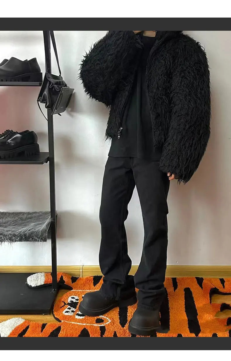 american ro black washed frayed flared jean high street trend personality vintage slim fit flare denim pants cleanfit distressed unique jeans style 52
