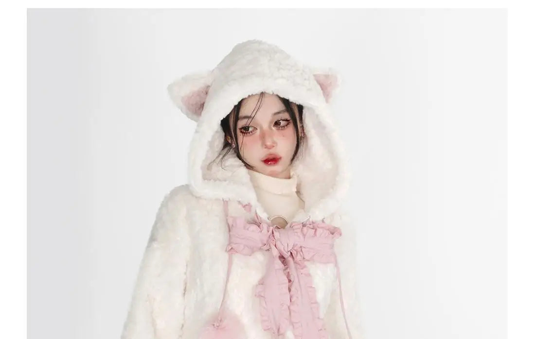 Harajuku Little Wildcat Hoodies Women Bodysuit Black Tie Bowknot Cute