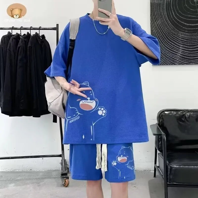 Trapwear Graphic tee ā Summer Man Tracksuit Japan Cartoon Streetwear Hip Hop Rock C