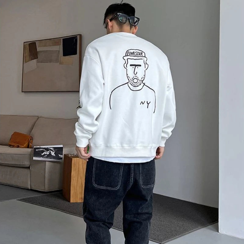 Spring and Autumn Korean Style New Style Men's Round Neck Sweatshirt American Ins Casual Loose Cartoon