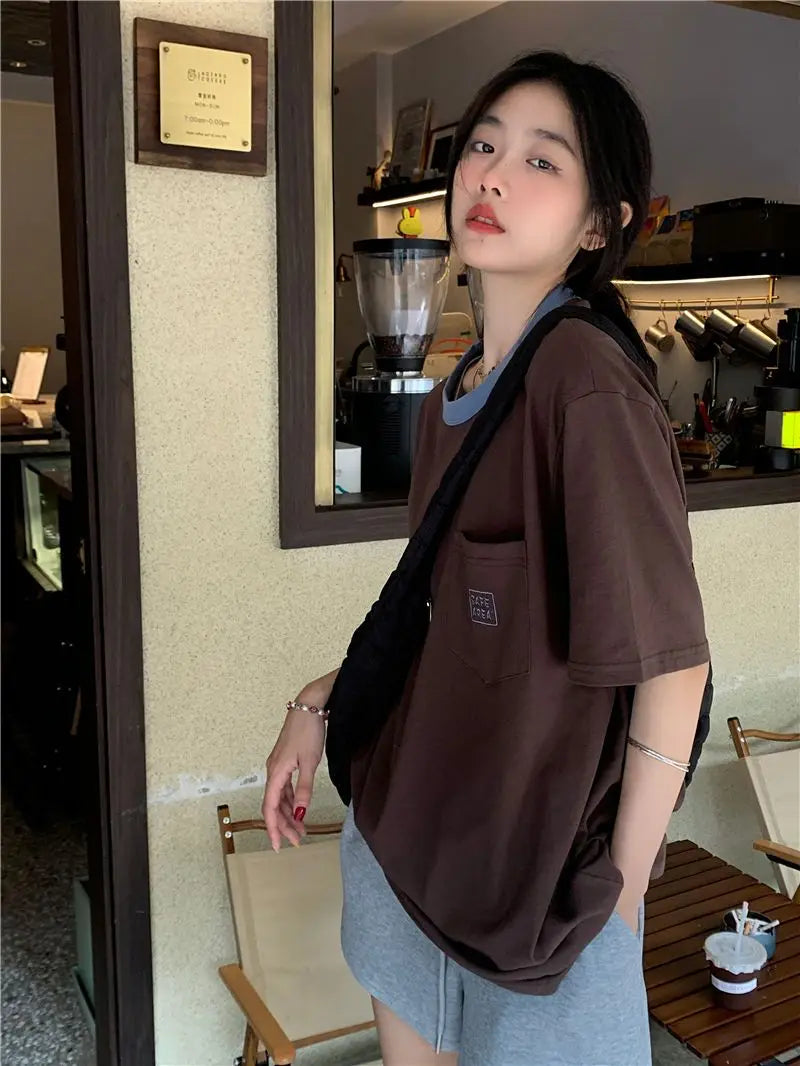 Vaporwave Chrome logo β New Casual Pocket T Shirt Contrasting Round Neck Summer Vers