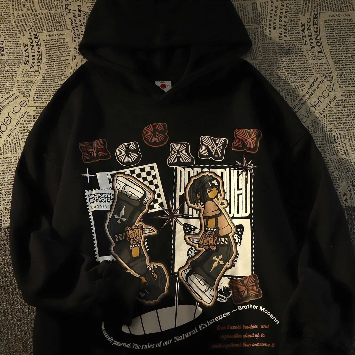 American Gothic fashion brand cartoon hip-hop print mens and womens loose high street style